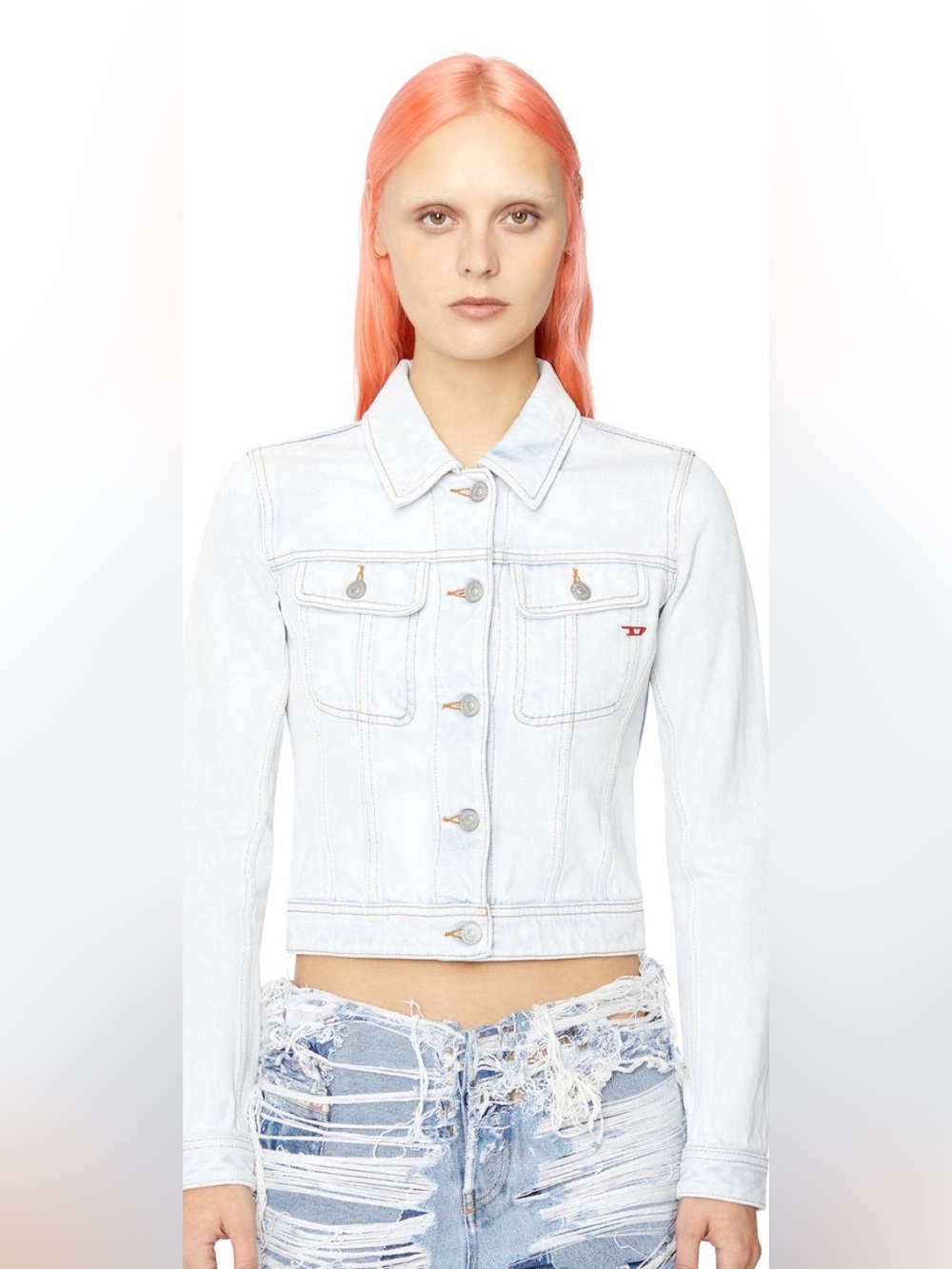 Diesel DE-SLIMMY TRUCKER JACKET Women’s Size Medium Light Denim Wash